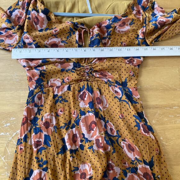 Free People Dress 4 Women's Morning Light Mini LS Balloon Floral Dot Smocked - Picture 14 of 15